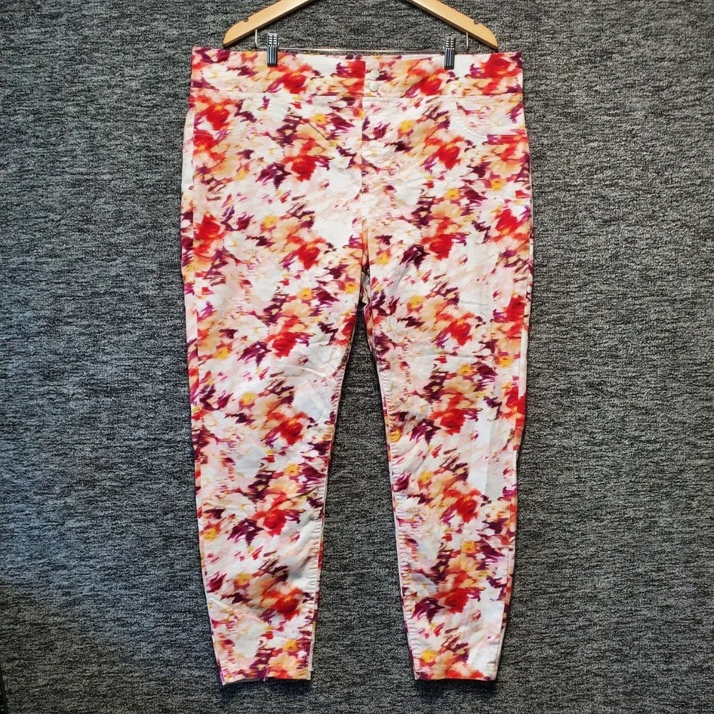 Terra Sky Jeggings Womens 2X Multicolor Watercolor Floral Skinny Pull On Pants‎